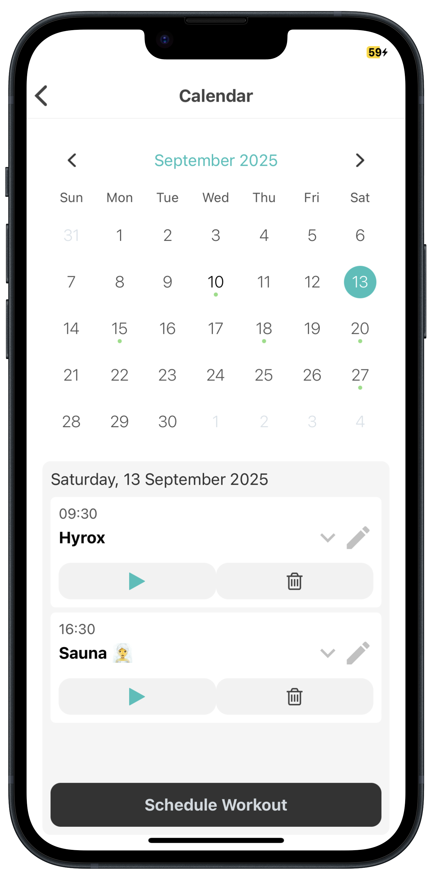 Workout calendar mockup